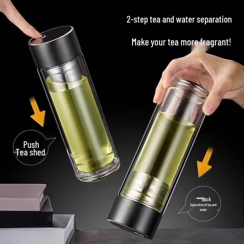 Magnetic Tea Infuser Cup: High-Temperature Resistant Glass, Portable, Office-Ready, Tea & Water Separation Design