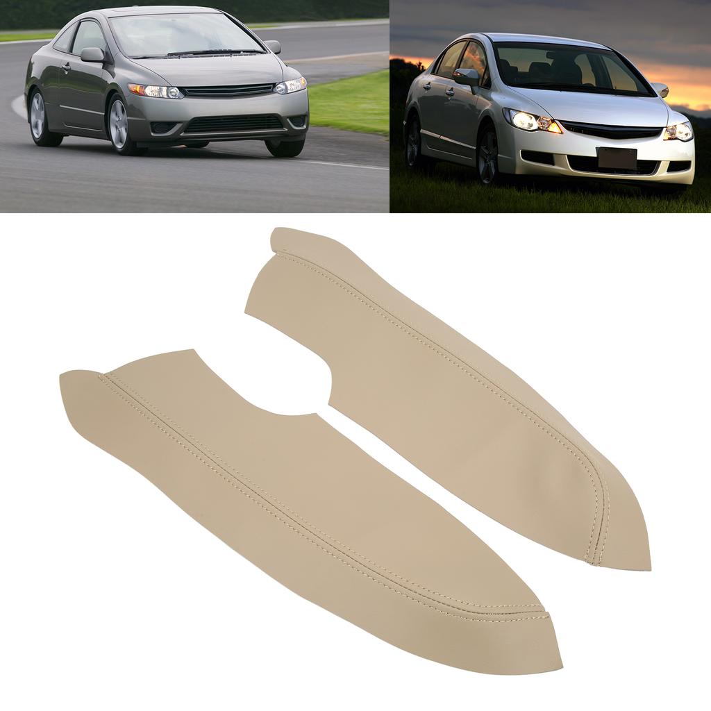 2Pcs/Set Microfiber Leather Front Door Panel Armrest Cover Protector Antiscratch Replacement for Civic 2005‑2011Beige