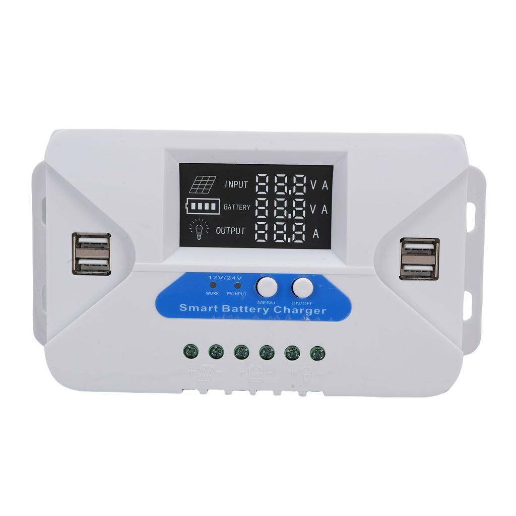 Adaptive Solar Charge Controller Solar Panel Regulator with LCD Display 4 USB Ports Aluminum Plate