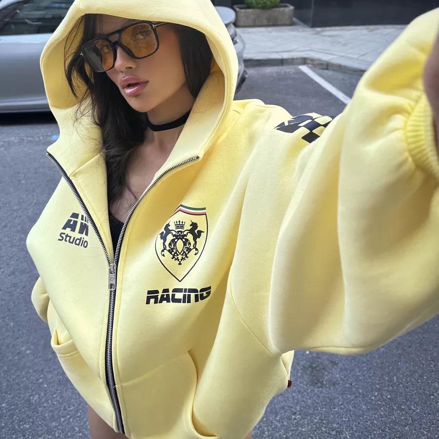 

Осенняя женская свободная толстовка с капюшоном с принтом логотипа - Европейская Американская уличная мода
