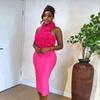 Bandage dress sexy fashion neck halter three-dimensional flower women's sleeveless dress Africa
