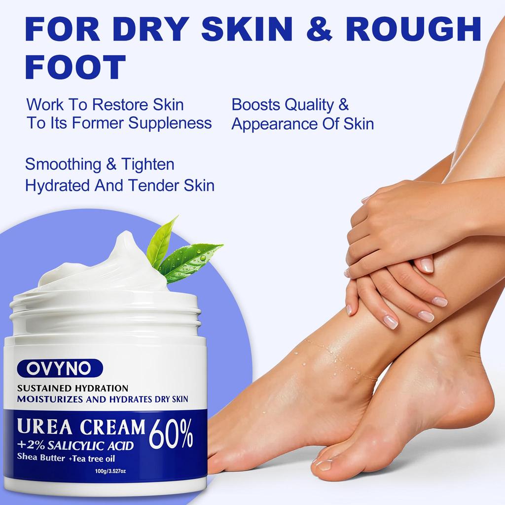 Cremă cu Uree 60%, 100G, Pentru Picioare și Mâini Aspre, Bogată în Ulei de Jojoba, Ulei de Arbore de Ceai, Ajută la Calmare și Alinarea Pielii, Iritație Scăzută, Hidratare Ridicată,