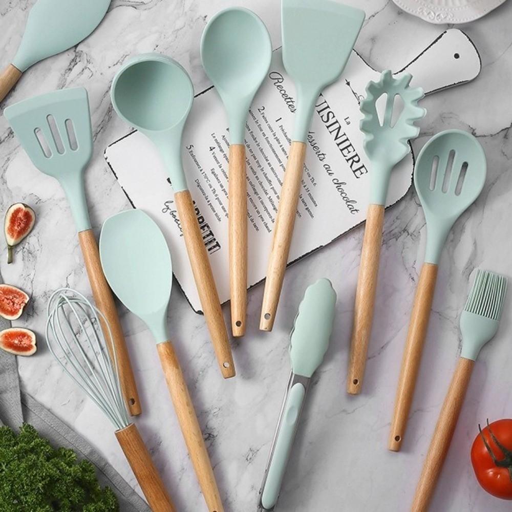 12pcs Heat Resistant Non-Stick Cookware Set Wooden Handle Baking Shovel Soup Spoon  Kitchen Use