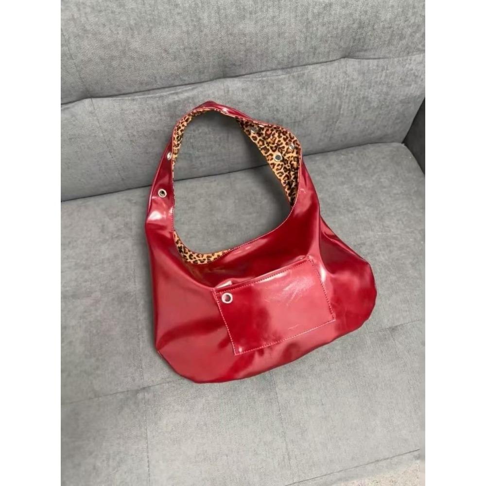 

New Spice Girl Leopard Print Large Capacity Tote Bag Burgundy Two Sides Available Underarm Bag Shoulder Bag Handbag