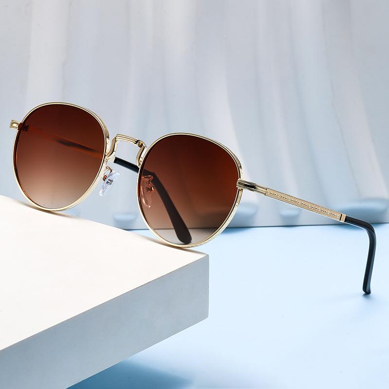 

Metal Elliptical Frame Sunglasses For Women, Small Frame, Retro Trend, Fashionable, High-end Style Sunglasses For Men 2403 коричневый