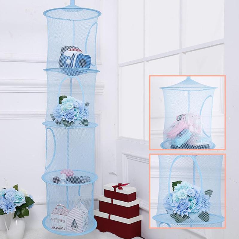 Foldable Plush Animal Storage Net 4 Compartments Hanging Mesh Toy Storage Hammock For Kids Room Toys Gloves Hats Socks