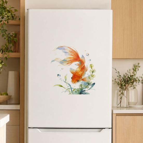 yangyizhi Watercolor Goldfish Toilet Seat Sticker, & Water Plants Tank Waterproof PVC Bathtub Decal, Self-Adhesive Lid Decals for Bathroom Decor