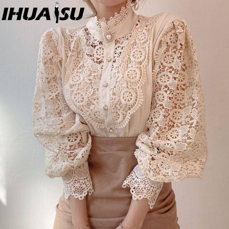 IHUASU Women's Fashion Casual Solid Color Print Long Sleeve Blouses & Shirts