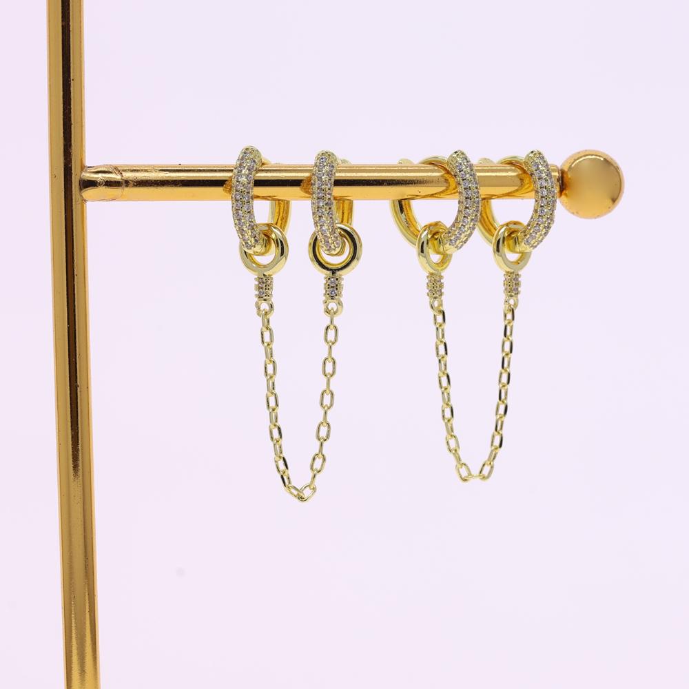 2026 New Years Gift Double Circle Link Tassel Chain Hoop Earring Micro Paved CZ Geometric Circle Double Piercing Ear Jewelry
