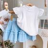 Girls' Plaid Bow Summer Two-Piece Set - Short-Sleeved Top & Skirt (CM0113)