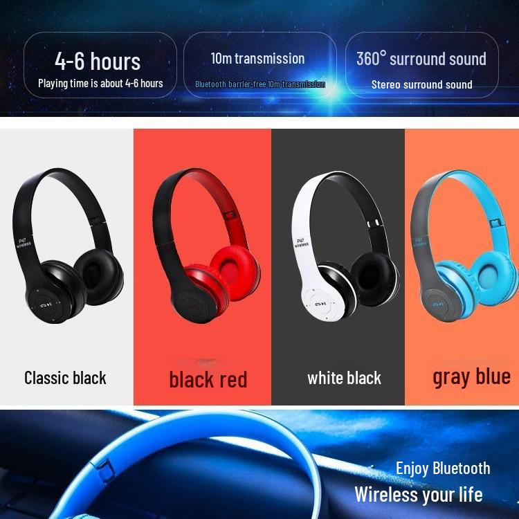 P-47 Wireless Bluetooth Headset: Foldable, Long Battery Life, Universal Compatibility
