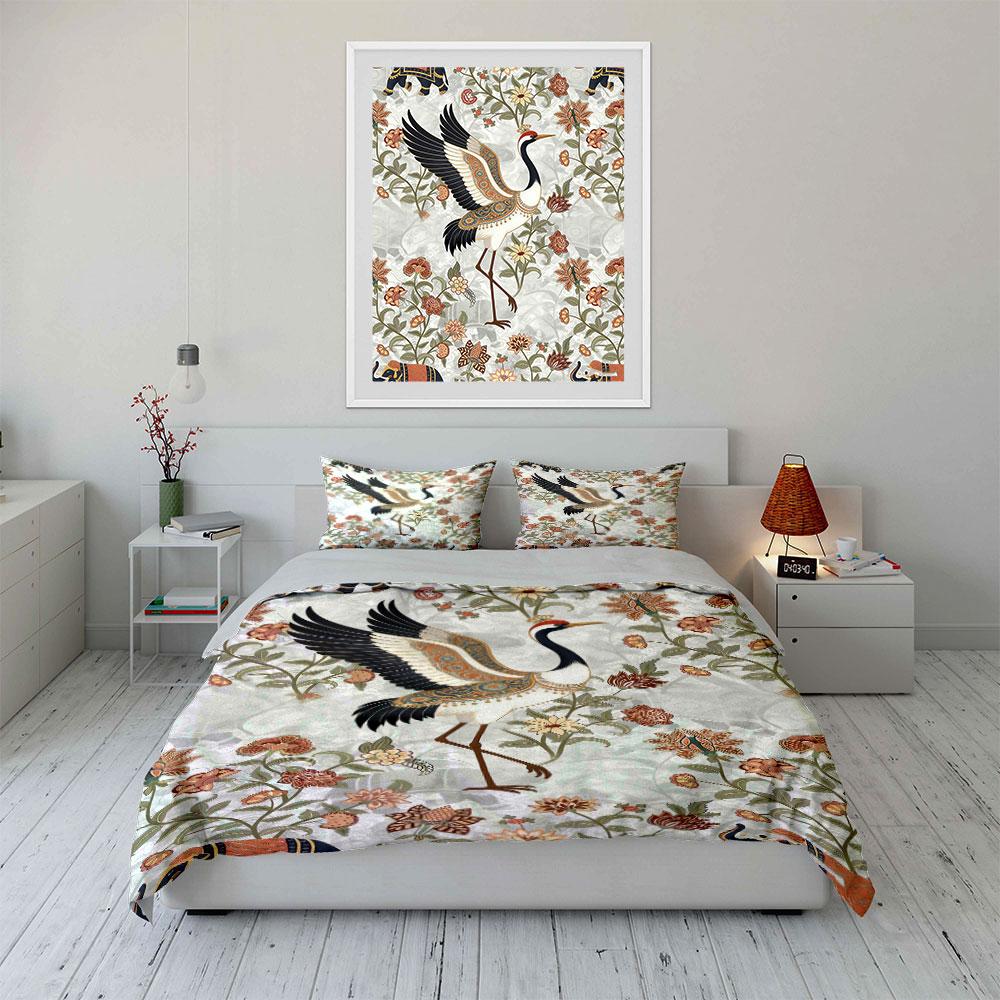 Cranes and Floral Motifs. Bedding Sets Duvet Cover Sets Duvet Covers Pillowcases(1 * Duvet Cover 2 * Pillowcases Without Duvet Insert)