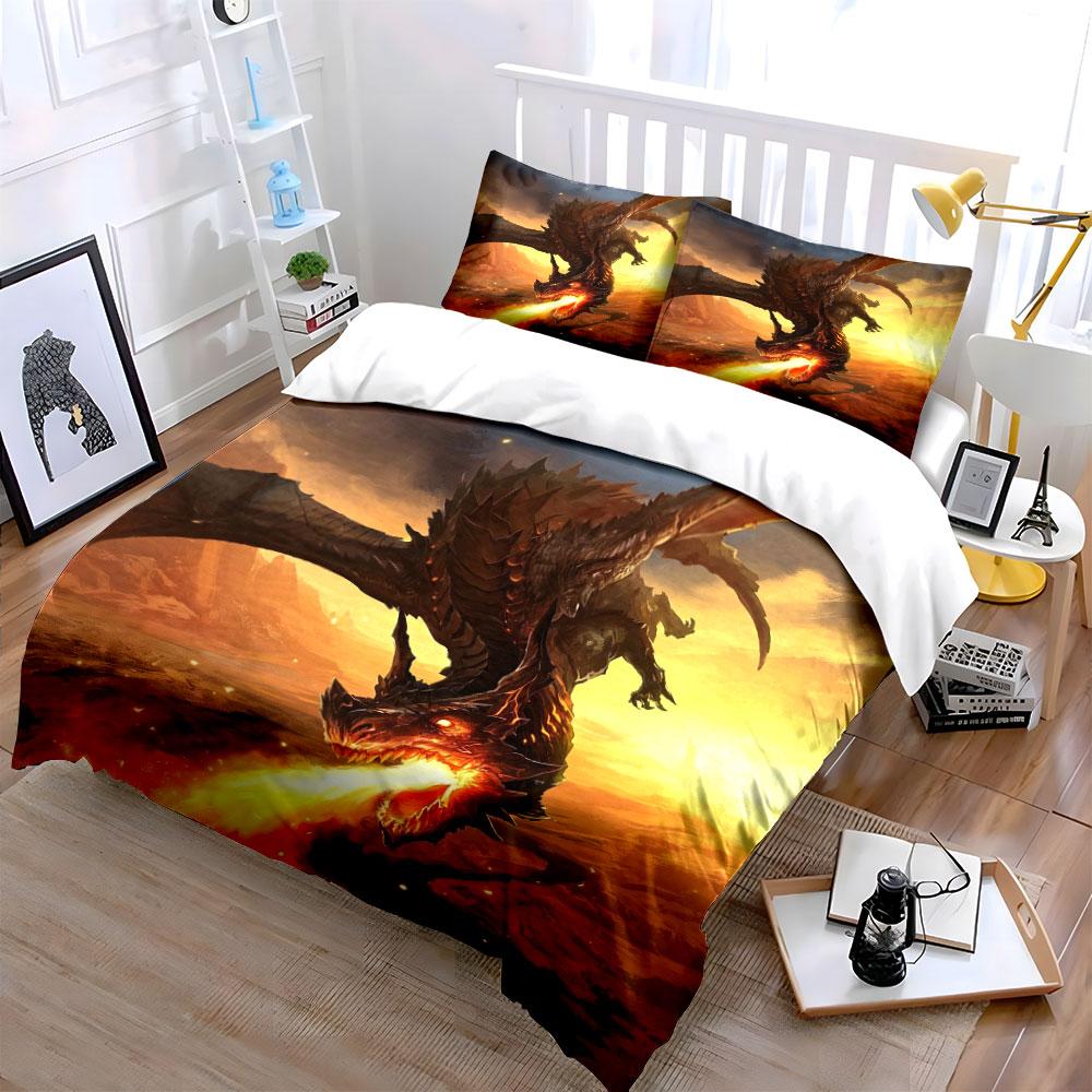 Dragon-Themed Home Decor Set Multiple Sizes Kid'S And Adults' Bedroom Exquisite 3Pc Bedding Set, Gift