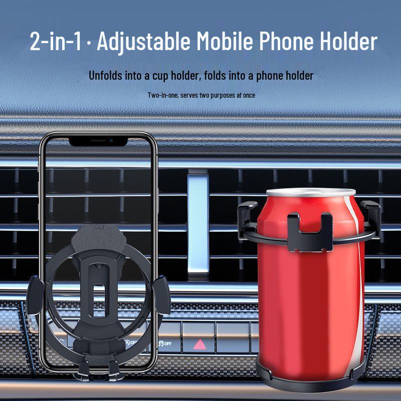 

Multi-functional Air Vent Car Phone & Cup Holder: 2-in-1 Shockproof Navigation Mount