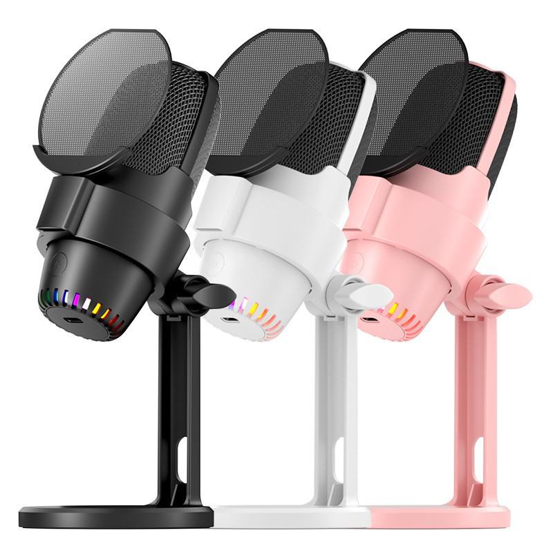 RGB USB Desktop Microphone with One-Key Noise Reduction for Gaming and Live Broadcasts