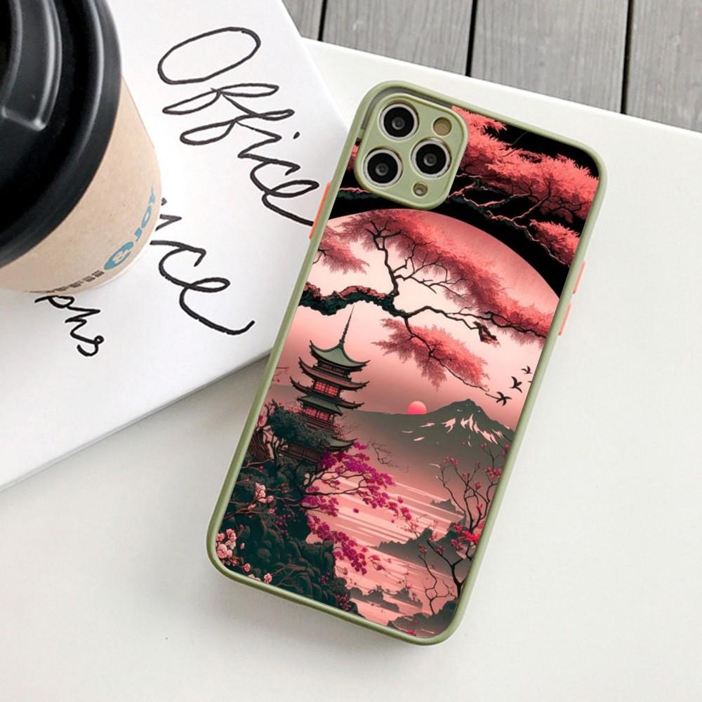 Japanese Landscape Phone Case For IPhone 14 11 12 13 Mini Pro Max 8 7 Plus X XR XS MAX Translucent Matte Cover