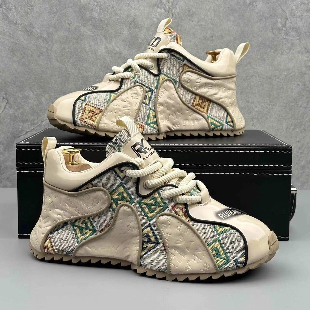 Designer Chunky Sneaker for Men Cover Bottom Board Shoes Fashion Casual Leather Breathable Increased Internal Platform Shoes