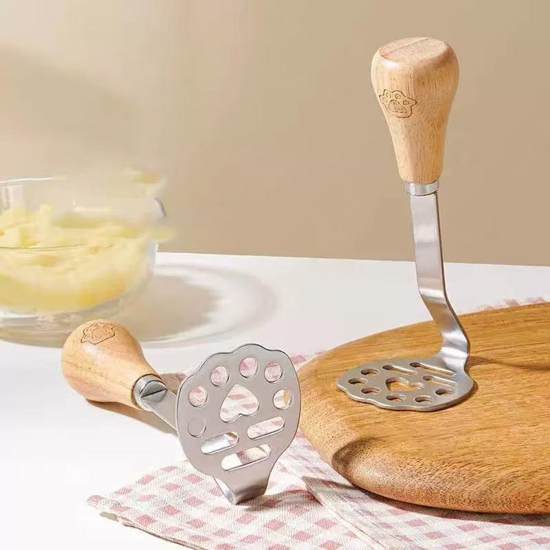 Nerezová ocel Dřevěná rukojeť Mačkadlo na medvěda Mačkadlo na brambory Kuchyňský nástroj Mačkadlo na sladké brambory a ovoce Drcené brambory