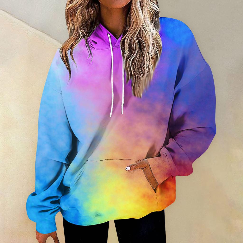 Daglig mote for kvinner Allsidige uformelle sweatshirts med rund hals Grafiske daglige langermet gradient patchwork-gensere med trykk