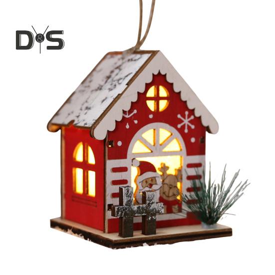 Weihnachtshütten-Ornament, leuchtender Holzhaus-Anhänger, LED-Blockhütte, Weihnachtsdekoration für Weihnachtsfeier, Zuhause, Desktop-Baumdekor