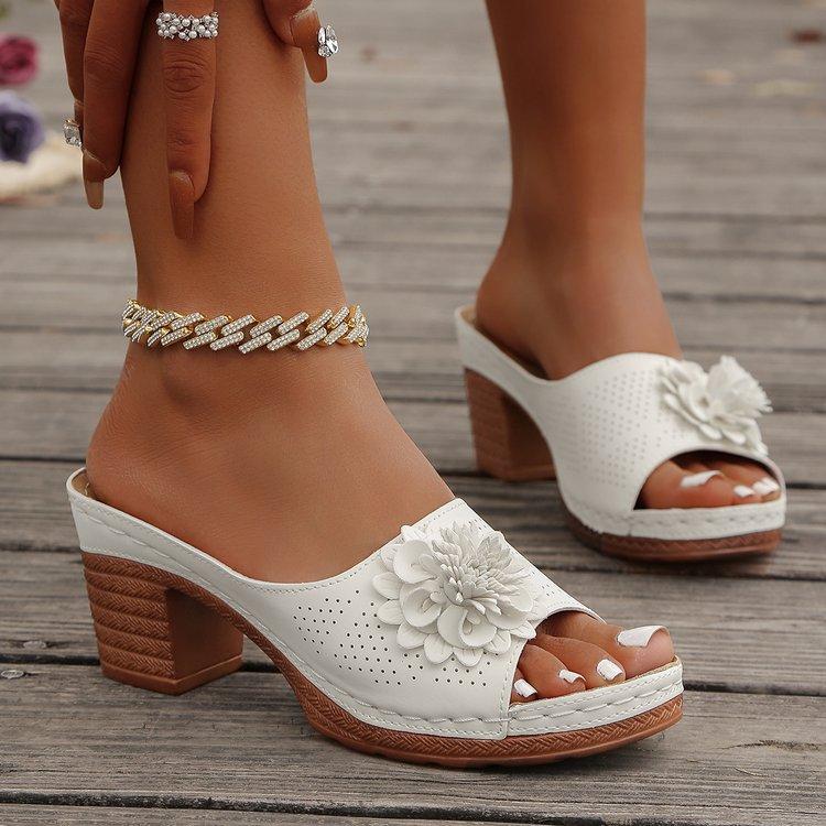 

Summer new large size flower high heel cool slippers fashion casual cool slippers women 36 белый