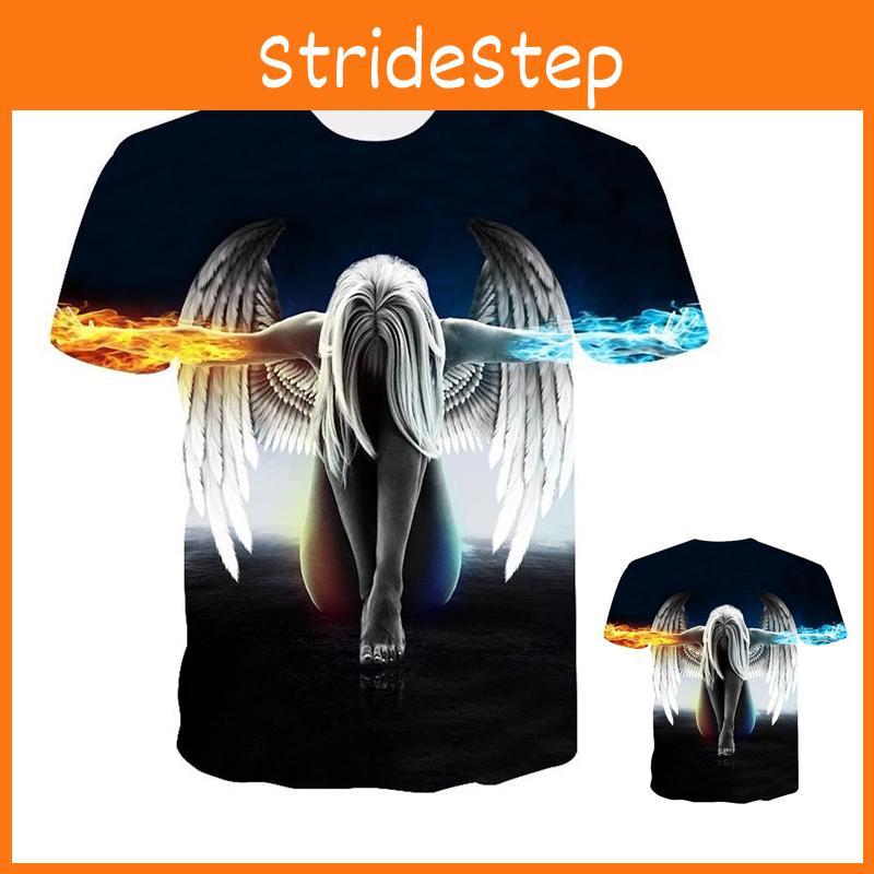 Exquisite Fire Ice Wings Angel Printed 3d T-shirts With Hip Hop Flair For Trendsetters