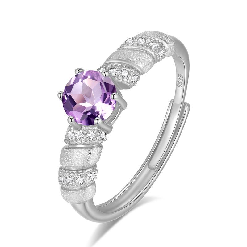 S925 sterling silver ring women s high-end ice flower cut natural crystal stone inlaid brushed craft wedding jewelry