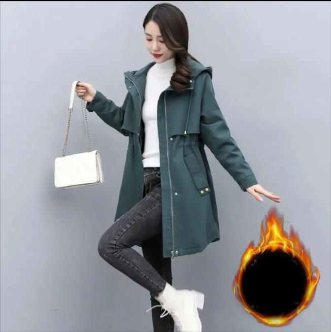 Dámská zimní parka Korejská plyšová zateplená dámská bunda Dámský teplý kabát s kapucí Středně dlouhý Ležérní svrchník