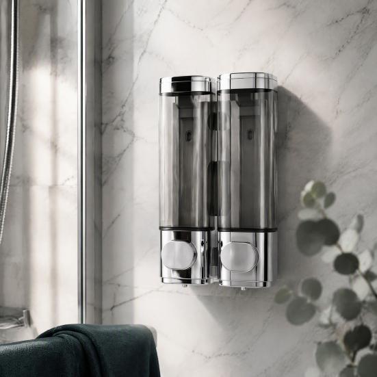 Dispenser Sapone Senza Foratura, Dispenser Shampoo e Balsamo, 3 Scomparti a Parete Bloccabile Doccia Grande Capacità Liquido per Casa Hotel