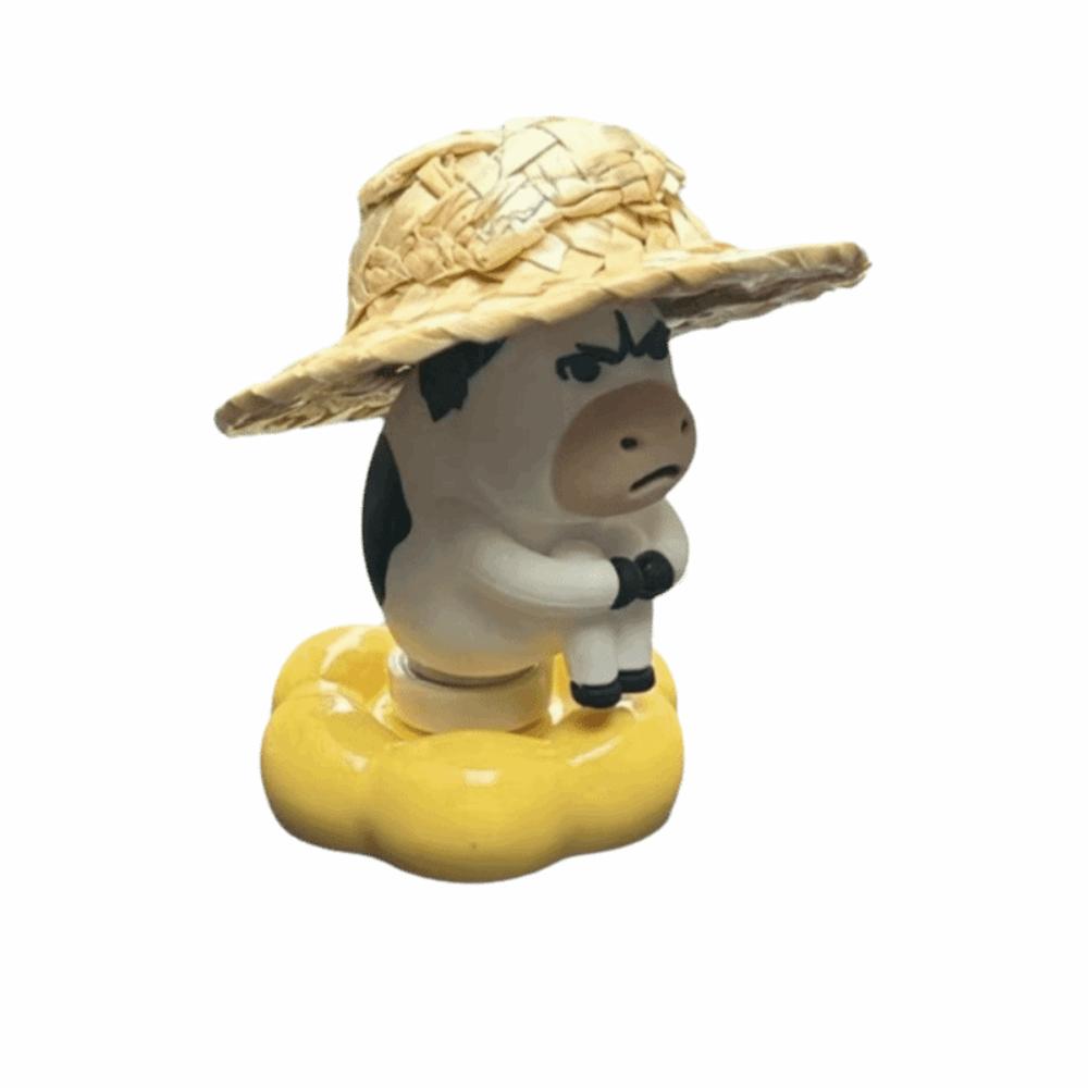 Ugly-cute Cute Cow Doll 3D Printed Car Ornament Grass Cow Figure Desktop Decor