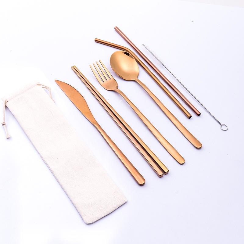 Korean Style Stainless Steel Cutlery Gift Set - Knife, Fork, Spoon, Straw