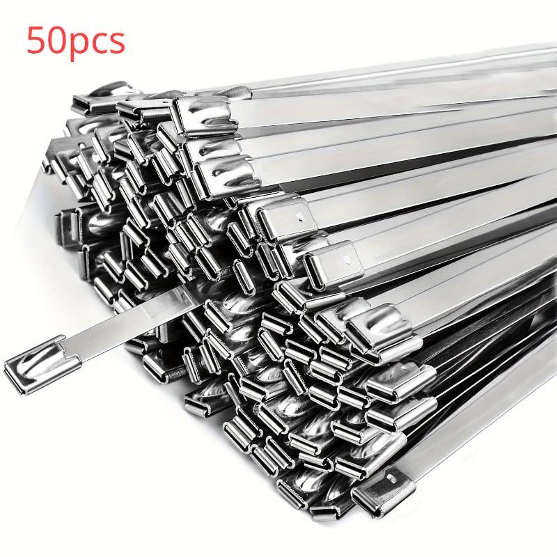 

50 Pcs Stainless Steel Metal Cable Ties Exhaust Wrap Coated Locking Metal Zip-Exhaust Multifunctional Locking Cable Ties