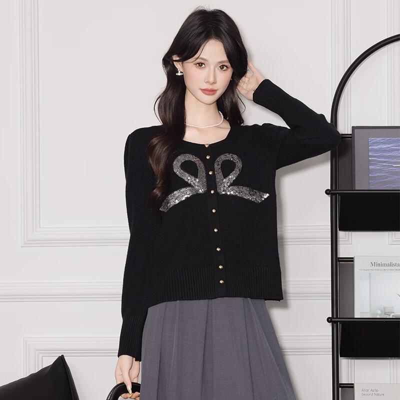 

Women s Sequin Bow Knit Cardigan One Size