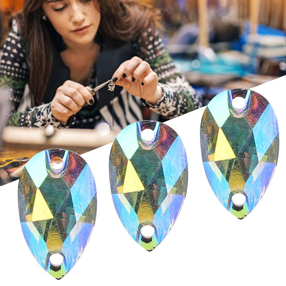200 Pcs   Bd Acrylic Resin Drip Sewing Rhinestone Buttons 7x12mm Shoe Decoration less thanbr(  Coloured )