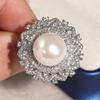 Huitan Gorgeous Round Women Ring Imitation Pearl Fancy Accessories for Wedding Engagement Noble Full Shiny CZ Lady Jewelry Gift