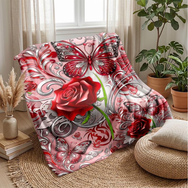 Elegant Rose Arch Design Theme blanket Lightweight Warm Flannel Blanket Decorative Throw Blanket for Home Decoration