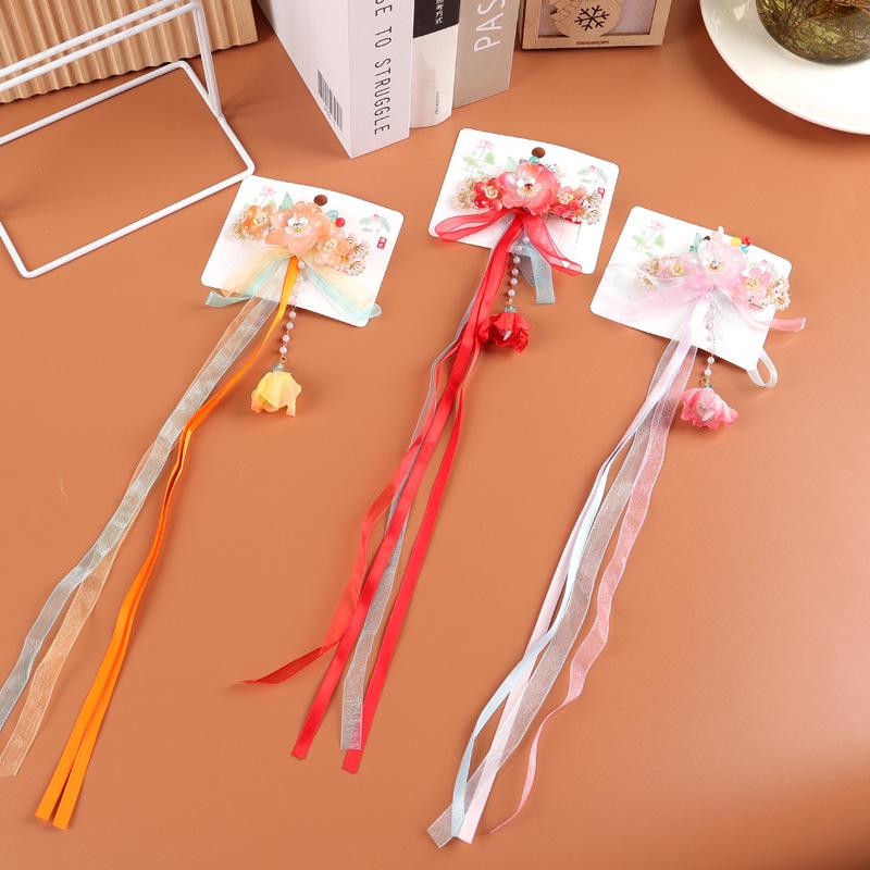 Elegant Hanfu-Inspired Hair Clip: Pearl Tassel Flower Design for Kids