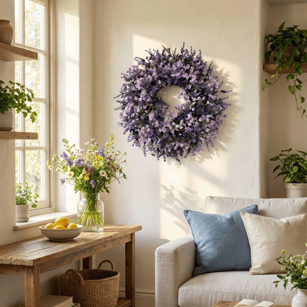 Lifelike Artificial Lavender Wreath Vivid Colors Fake Flower Wreath Spring Wreath  Wall Hanging