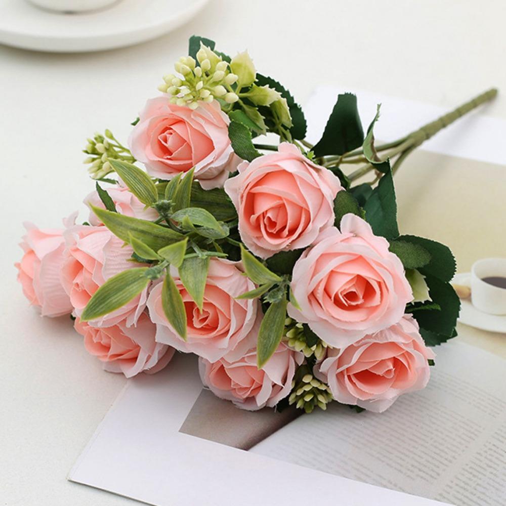 New 10 Heads Real Happy Flower 6 Colors Photography Photo Gift Valentine's Day Flowers Crystal Grass Bouquet Home Decorative