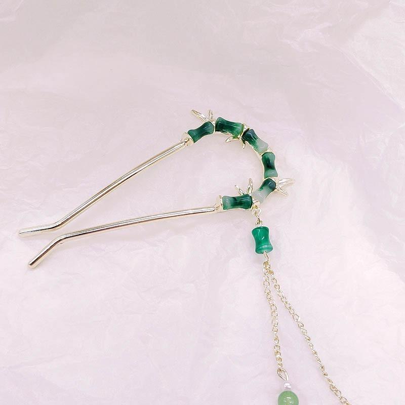 New Chinese Style Bamboo Knot Women's U-shaped Alloy Hairpins with Bun Heads Hair Accessories Fashionable High-end Shark Clips