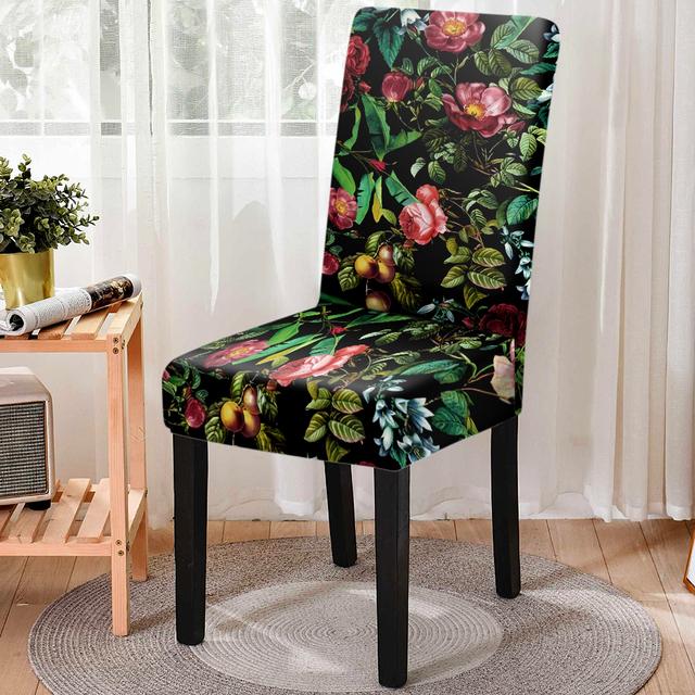 Flower Group Printed Spandex Anti -Dirty Elastic Seat Cover Removable High Back Dining Chair Cover Washable Kitchen Stools