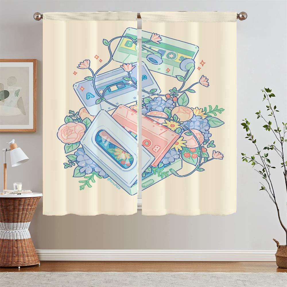 CUTE Bedroom Curtains 2 Pieces Blackout Curtains for Window Beaded Curtain Tiebacks Partition Tulle In Kitchen Blind Blinds Room