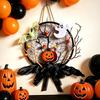 Halloween Wooden Wreath Hanging Ornament, Pumpkin Ghost Bat Wall Decor, Non-Lit Door Hanging for Holiday Party