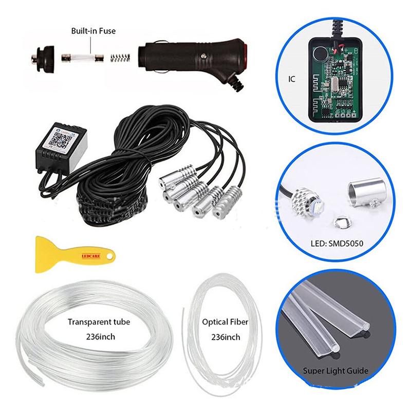 LED-Auto-Innenraum-Umgebungsstreifenlichter, RGB-Faseroptik-Atmosphären-Neon-Beleuchtungsset mit APP-Fernbedienung, Auto-Dekorationslampen