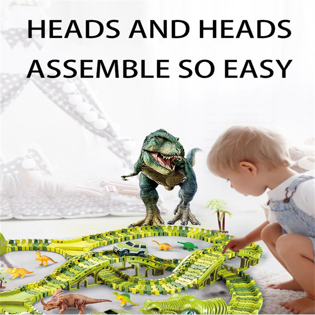 Dinosaur Race Track Set Rail Car Toys Assembly Bend Flex Racing Track Led Electronic Flash Light Car Toys for Children Years Gift