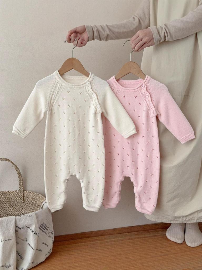 Girls' 100% Cotton Long-Sleeve Bodysuit - Korean Style Knit for Spring/Autumn