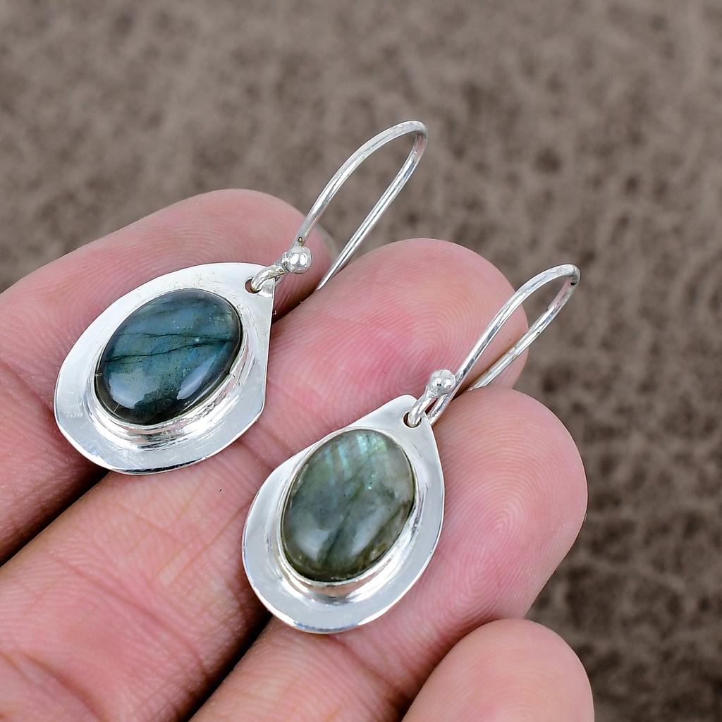 Labradorite Gemstone Handmade 925 Sterling Silver Jewelry Earring 1.58" KKG-646