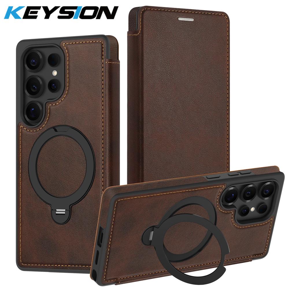 KEYSION Leather Flip Wallet Case for Samsung Galaxy S25 S26 Ultra 5G S26+ S25 FE Card Slots Magnetic 360 Ring Stand Phone Cover