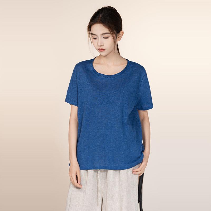 

Женская однотонная зауженная футболка с короткими рукавами - Коллекция Лето 2026. L синий
