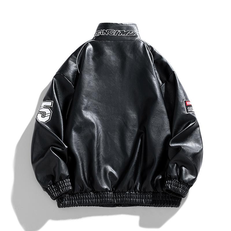 American Motorcycle Jacket Cotton Jacket Men's Autumn and Winter Thickened High Street Trendy Cotton Jacket Flight Suit PU Leather Jacket